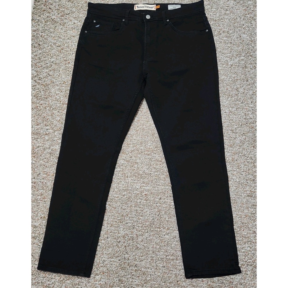 Tailor Vintage 38 Canaan Slim Fit Pants Mens  Black Stretch Waist 36x30 Actual